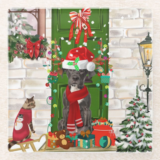 Posavasos De Vidrio Navidades de Great Dane Dog (Anverso)