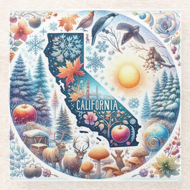 Posavasos De Vidrio Navidades de invierno de California Nature (Anverso)