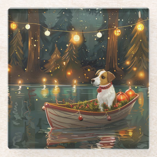 Posavasos De Vidrio Navidades de Jack Russell (Anverso)