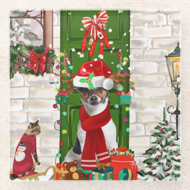Posavasos De Vidrio Navidades de Jack Russell Dog (Anverso)