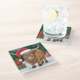 Posavasos De Vidrio Navidades de la vaca de Highland