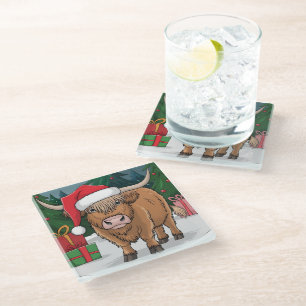Posavasos De Vidrio Navidades de la vaca de Highland