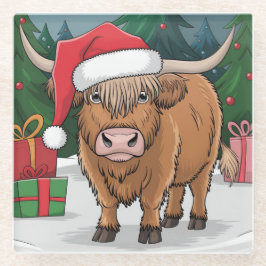 Posavasos De Vidrio Navidades de la vaca de Highland