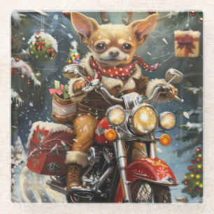 Posavasos De Vidrio Navidades de motocicletas Chihuahua Dog Riding