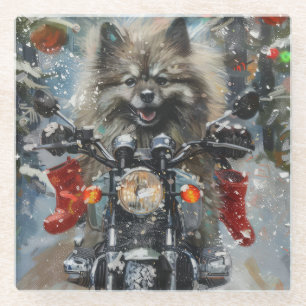 Posavasos De Vidrio Navidades de motocicletas Keeshond Dog Riding