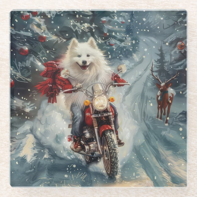 Posavasos De Vidrio Navidades de motociclismo en esquimal americano (Anverso)