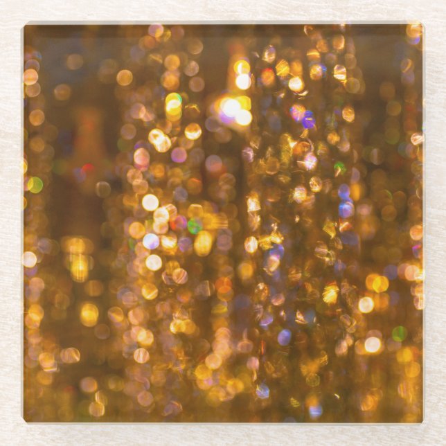 Posavasos De Vidrio Navidades de oro: Antecedentes abstractos desenfoc (Anverso)