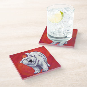 Posavasos De Vidrio Navidades De Oso Polar En Rojo