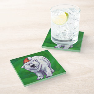 Posavasos De Vidrio Navidades De Oso Polar En Verde