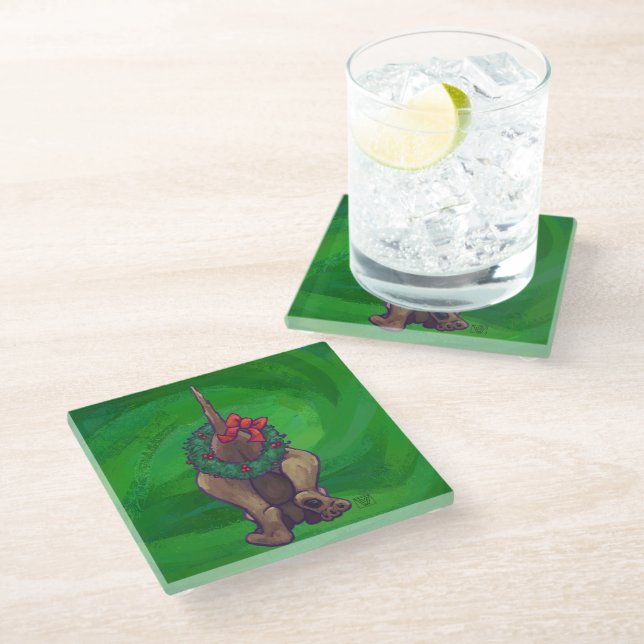 Posavasos De Vidrio Navidades De Perro De Hound En Verde (Angular)