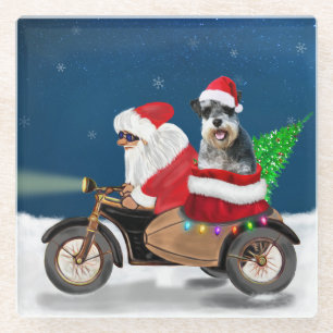 Posavasos De Vidrio Navidades de perro de Schnauzer Santa Claus