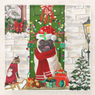 Posavasos De Vidrio Navidades de pug Dog