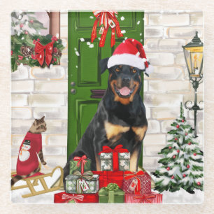Posavasos De Vidrio Navidades de Rottweiler Dog