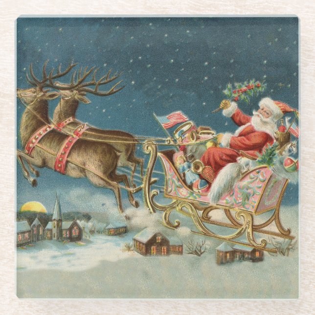 Posavasos De Vidrio Navidades de Santa Claus Renos de la Antigüedad de (Anverso)