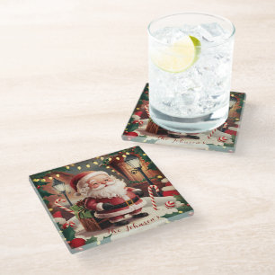 Posavasos De Vidrio Navidades de Santa Claus Retro