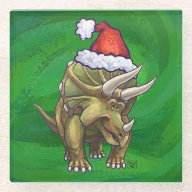 Posavasos De Vidrio Navidades de Triceratops Green (Anverso)