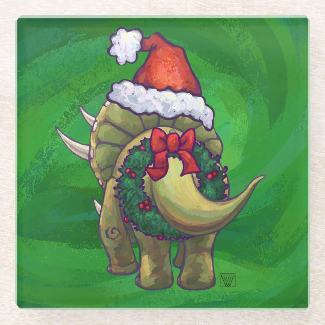 Posavasos De Vidrio Navidades de Triceratops Green (Anverso)