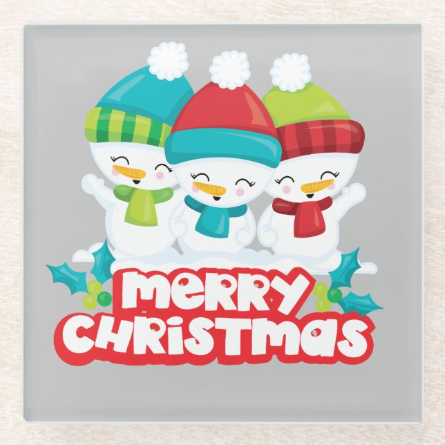 Posavasos De Vidrio Navidades de Trío de Snowmen (Anverso)