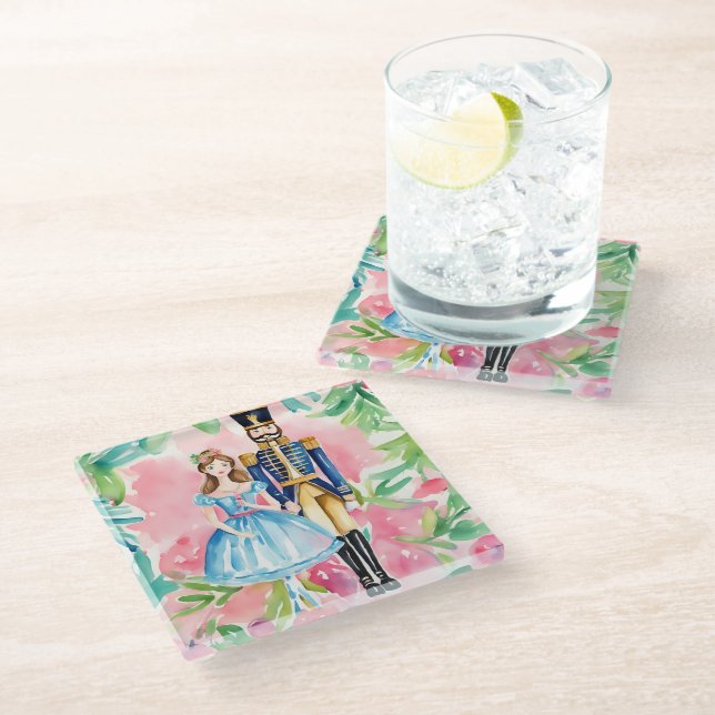 Posavasos De Vidrio Navidades de Watercolor Nutcracker y Clara (Angular)