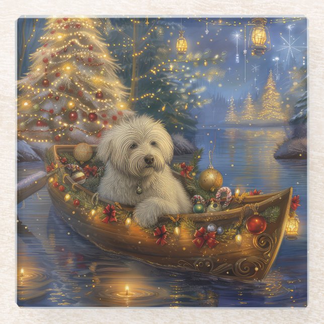 Posavasos De Vidrio Navidades del Coton De Tulear: Viaje festivo (Anverso)
