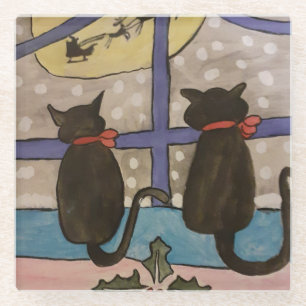 Posavasos De Vidrio Navidades del gato negro