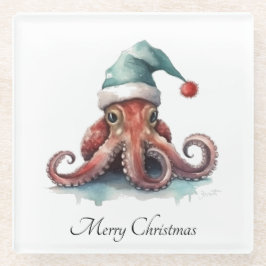 Posavasos De Vidrio Navidades del Octopus Alegría, personalizado
