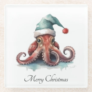 Posavasos De Vidrio Navidades del Octopus Alegría, personalizado