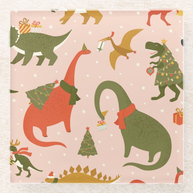 Posavasos De Vidrio Navidades Dino Fiesta: Tree Rex (Anverso)