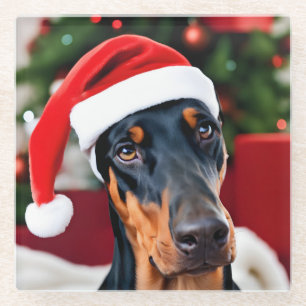 Posavasos De Vidrio Navidades Doberman