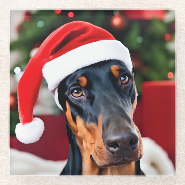 Posavasos De Vidrio Navidades Doberman (Anverso)