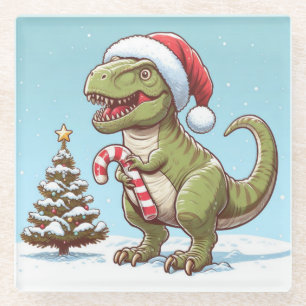 Posavasos De Vidrio Navidades dulces de caña de caramelo dinosaurio