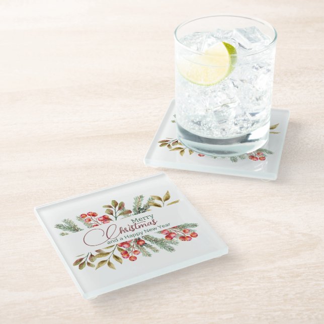 Posavasos De Vidrio Navidades Elegante acuarela (Angular)