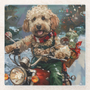 Posavasos De Vidrio Navidades en motocicleta de Cockapoo Dog Riding