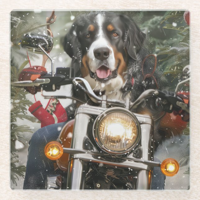 Posavasos De Vidrio Navidades en motocicleta del Gran Suizo Montañismo (Anverso)