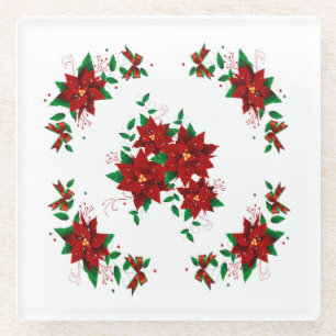 Posavasos De Vidrio Navidades encantadores Red Flowers Glass Coaster