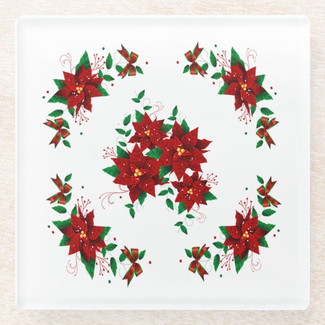 Posavasos De Vidrio Navidades encantadores Red Flowers Glass Coaster (Anverso)