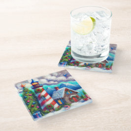 Posavasos De Vidrio Navidades faro montaña costera náutica