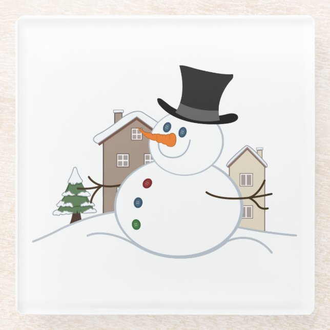 Posavasos De Vidrio Navidades felices Ilustracion Snowman (Anverso)