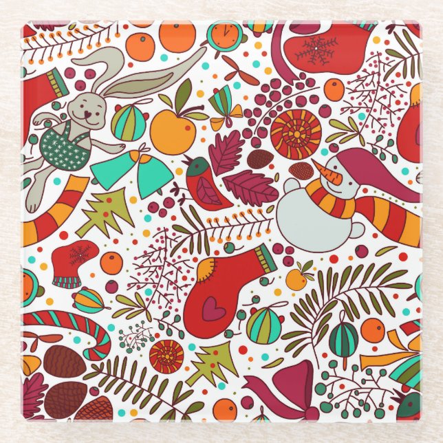 Posavasos De Vidrio Navidades festivos Elementos Diseño sin inconvenie (Anverso)