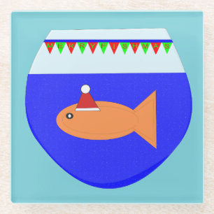 Posavasos De Vidrio Navidades Fiesta Goldfish Personalizado Glass Coas