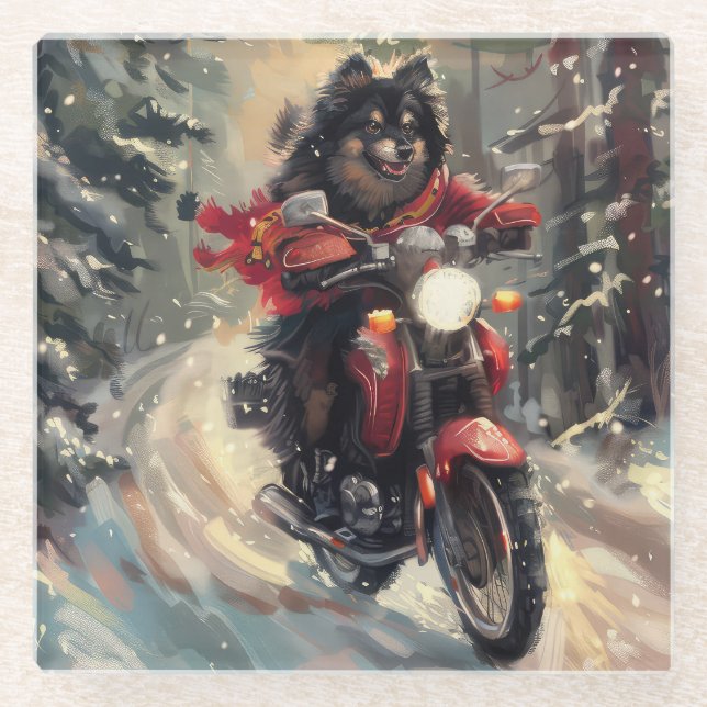Posavasos De Vidrio Navidades finlandeses de motocicletas para perros  (Anverso)