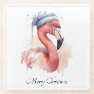 Posavasos De Vidrio Navidades Flamingo, personalizable
