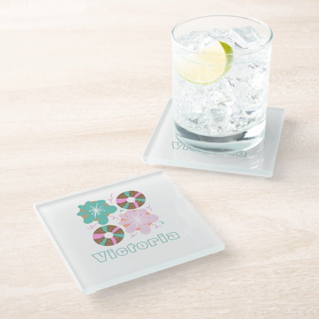 Posavasos De Vidrio Navidades Frotaron Donuts Doodles Rosa (Angular)