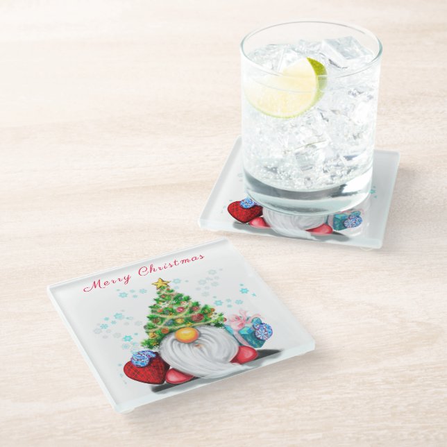 Posavasos De Vidrio Navidades Glass Coaster Gnome con regalos (Angular)