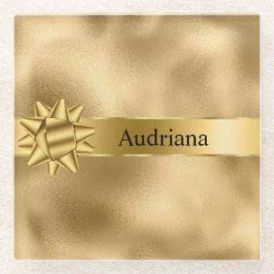 Posavasos De Vidrio Navidades Gold Glam Ribbon y Bow