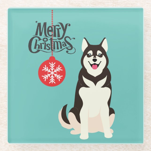 Posavasos De Vidrio Navidades Husky Siberiano (Anverso)