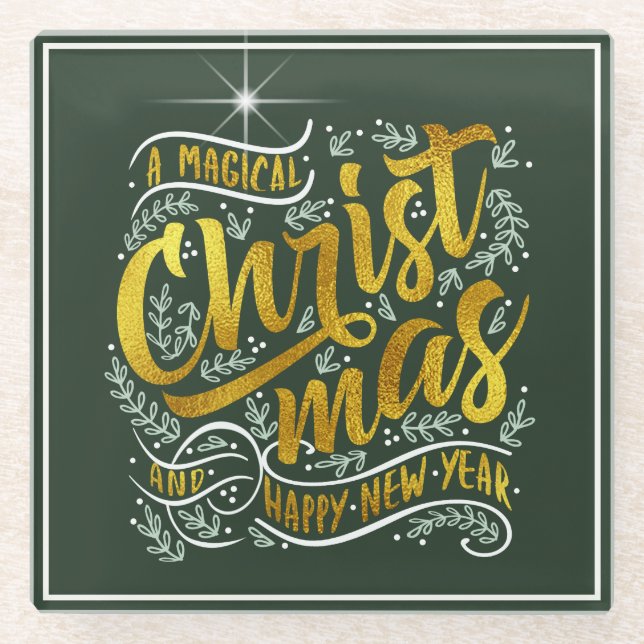 Posavasos De Vidrio Navidades mágicos Tipografía Gold ID441 (Anverso)