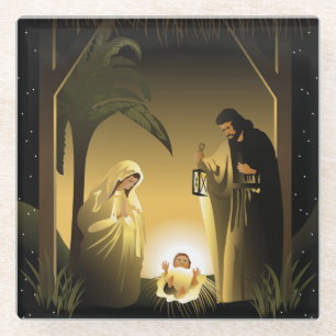 Posavasos De Vidrio Navidades Natividad María, José y Niño Jesús