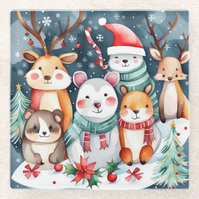 Posavasos De Vidrio Navidades Navidades temáticos lindos animales (Anverso)