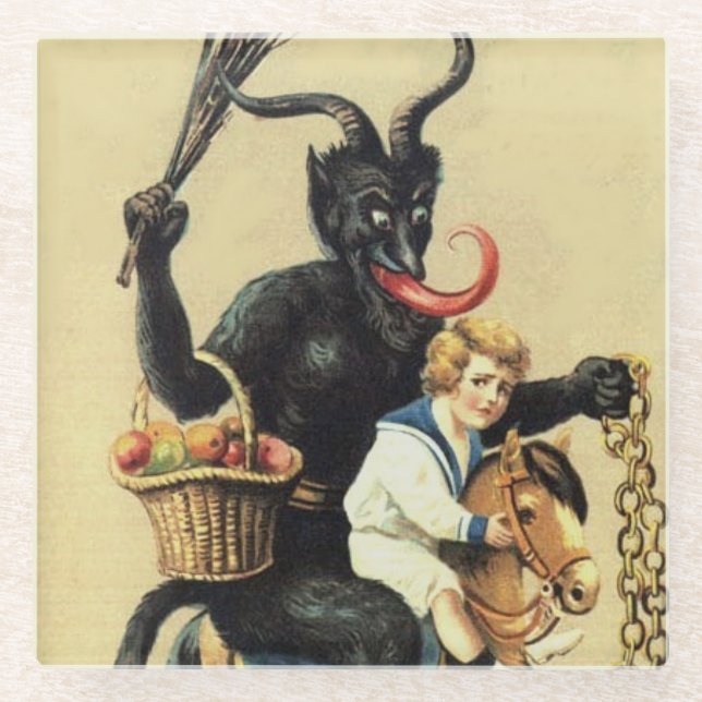 Posavasos De Vidrio Navidades navideños de Krampus Rocking Horse Demon (Anverso)